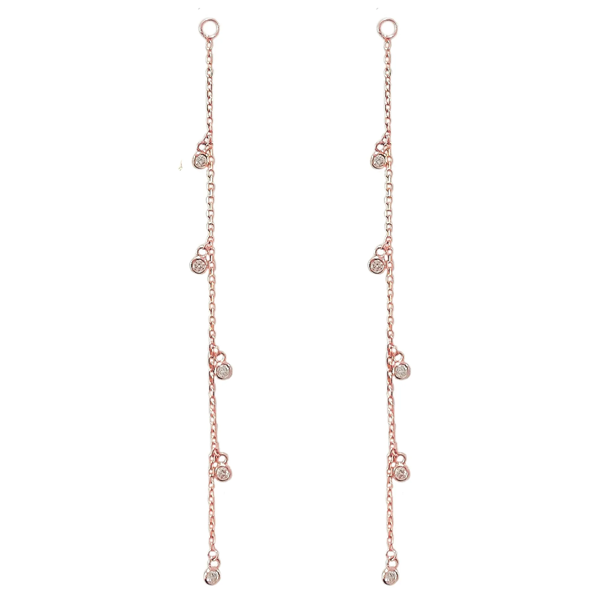 14K Gold 5 Diamond Fringe Dangle Chain Earring Jacket, 3" Length