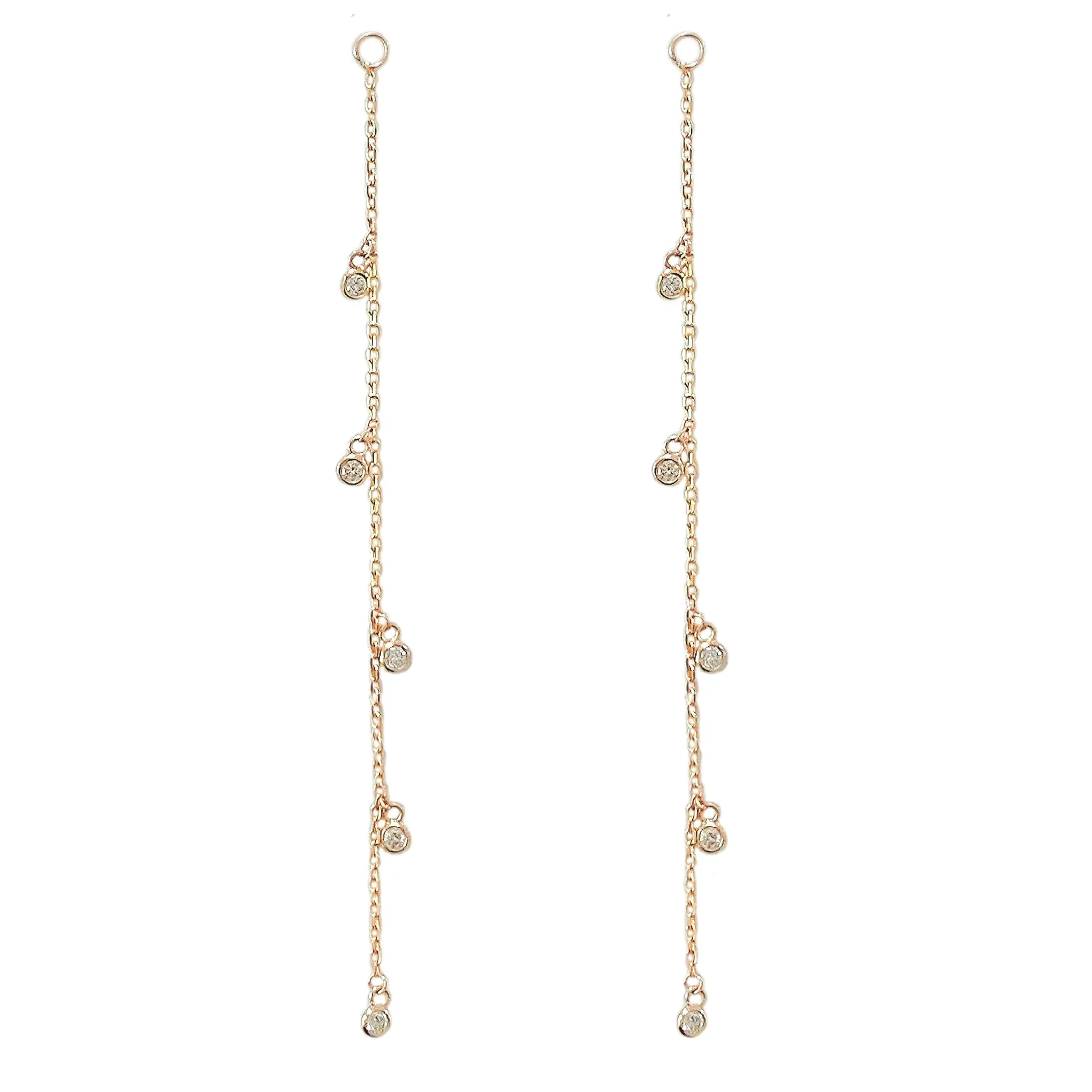 14K Gold 5 Diamond Fringe Dangle Chain Earring Jacket, 3" Length