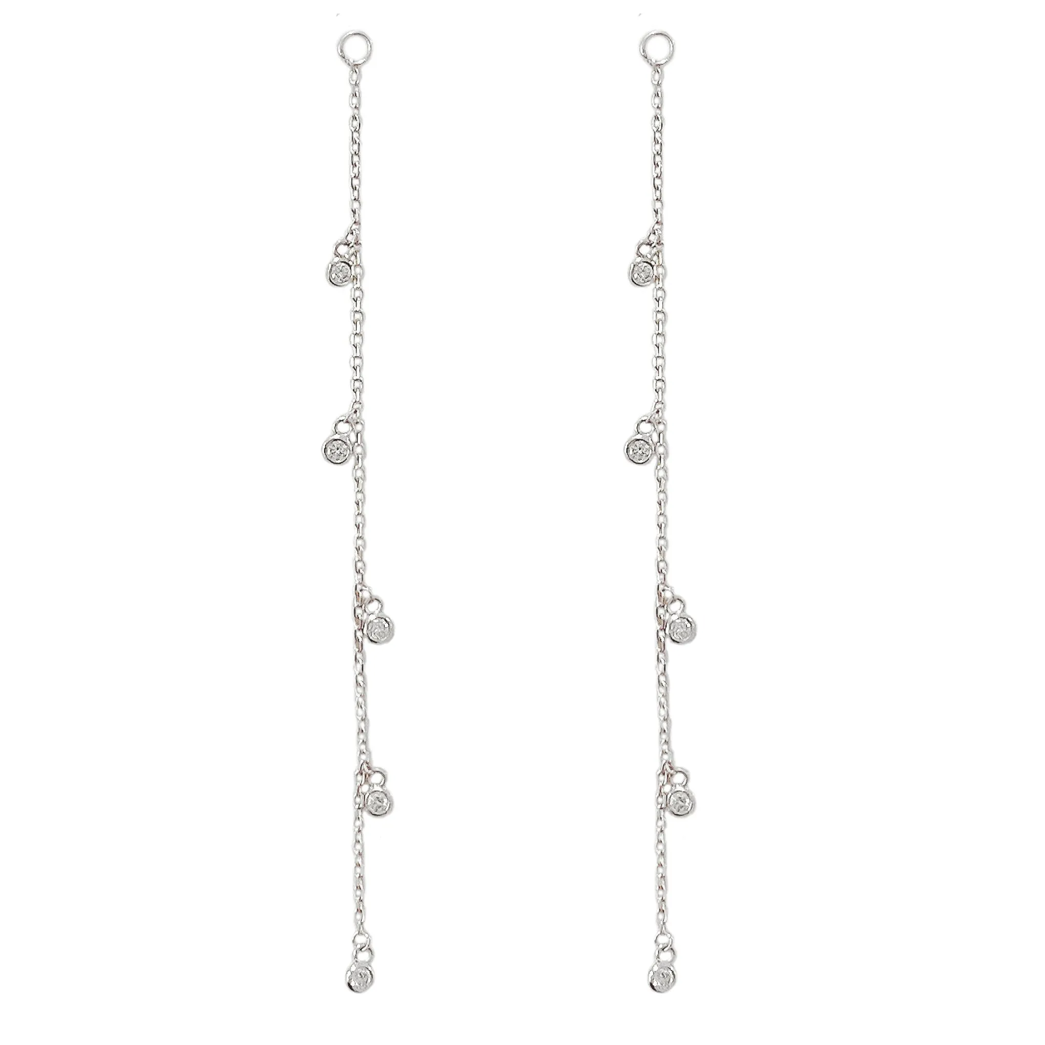 14K Gold 5 Diamond Fringe Dangle Chain Earring Jacket, 3" Length