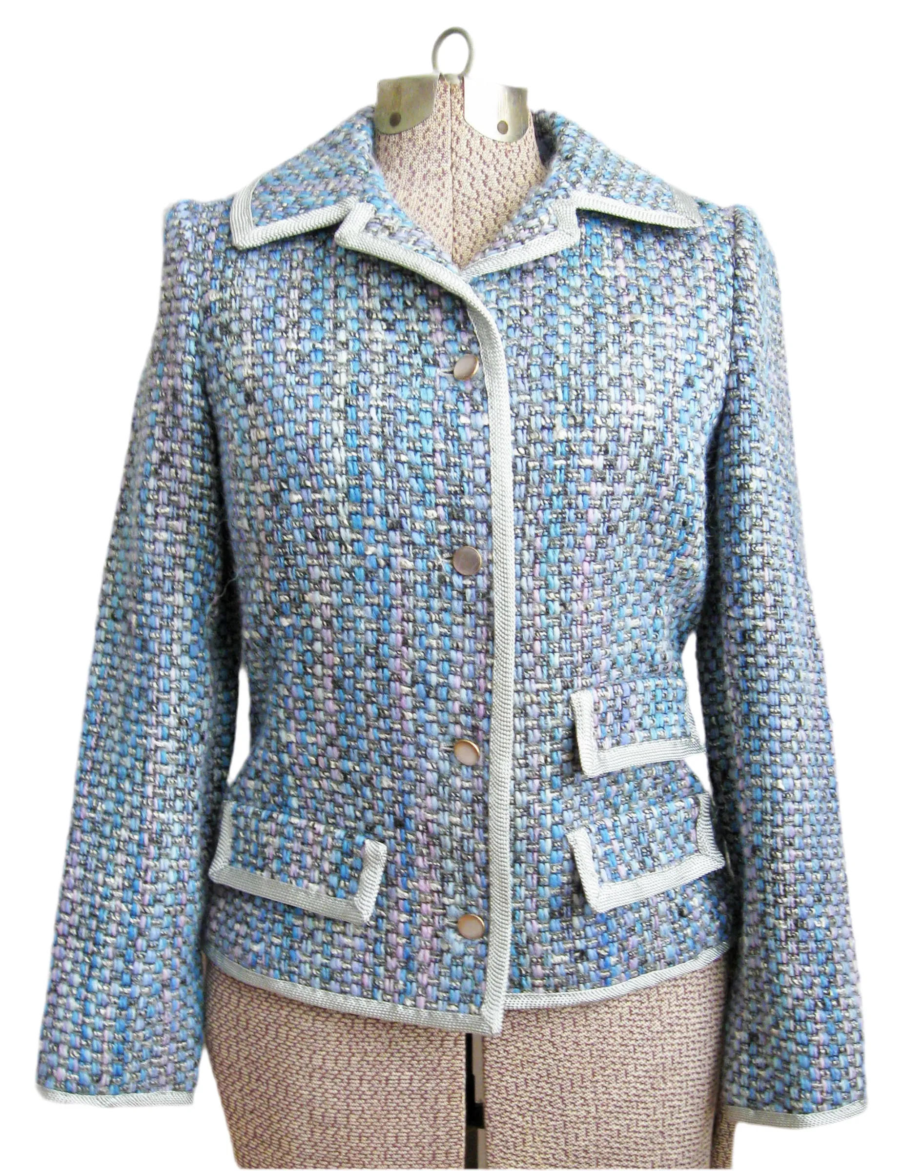 1950s Jacket Tweed Blazer Blue Trim
