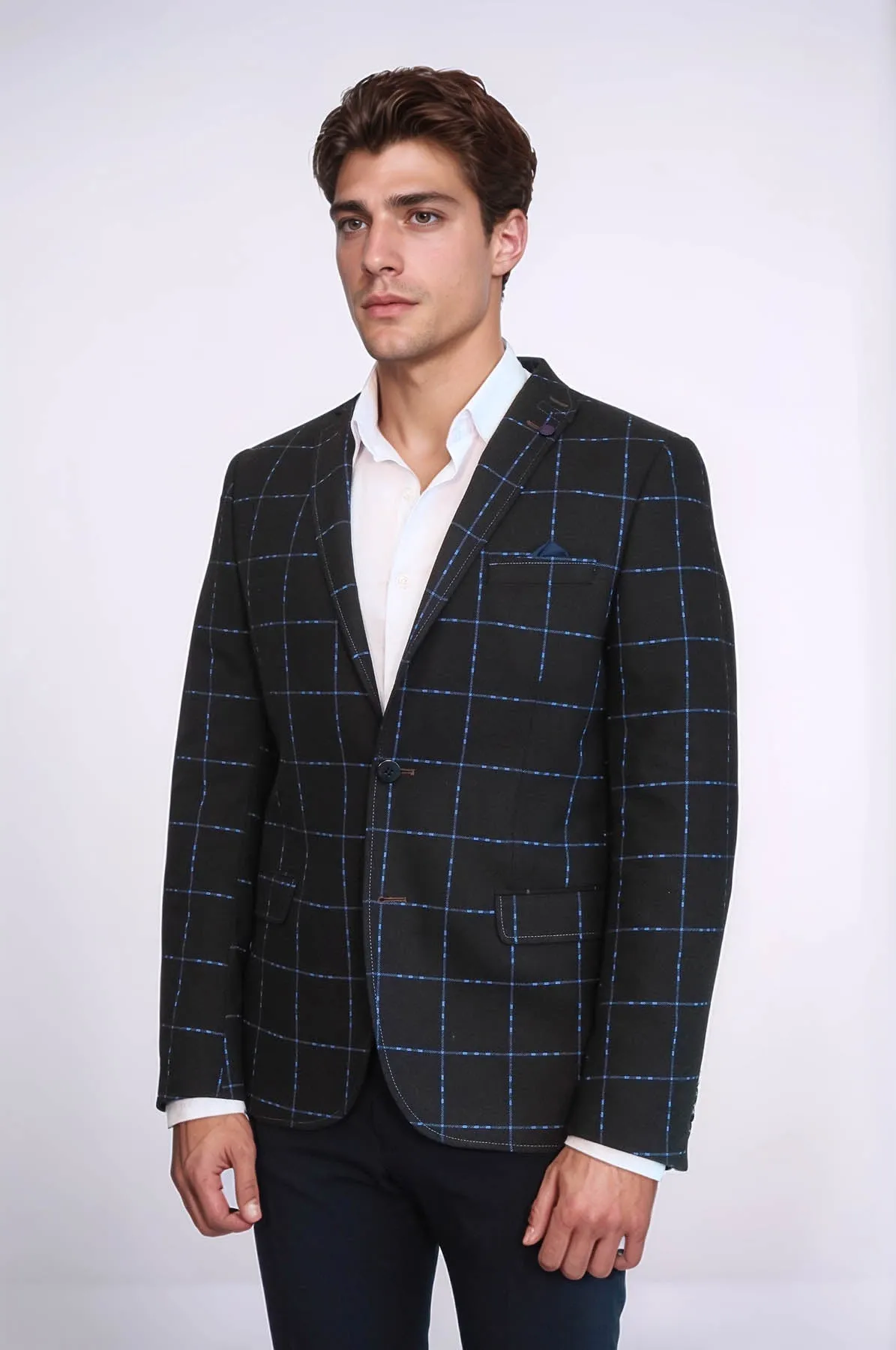 2 Button Plaid Wool Brown Jacket-Wessi