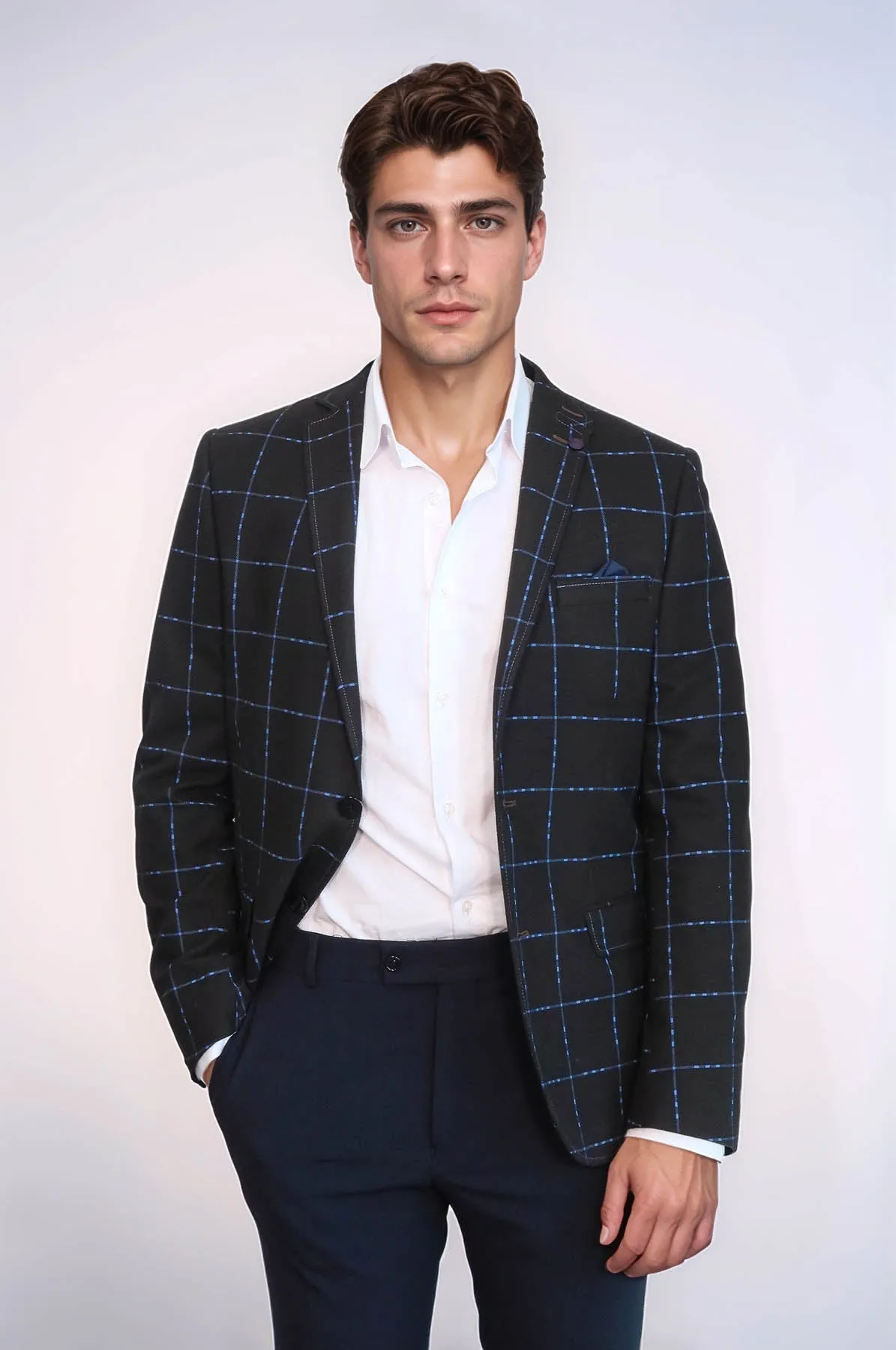 2 Button Plaid Wool Brown Jacket-Wessi