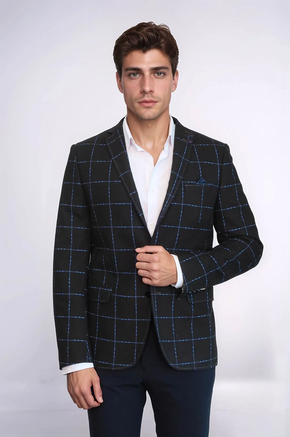 2 Button Plaid Wool Brown Jacket-Wessi