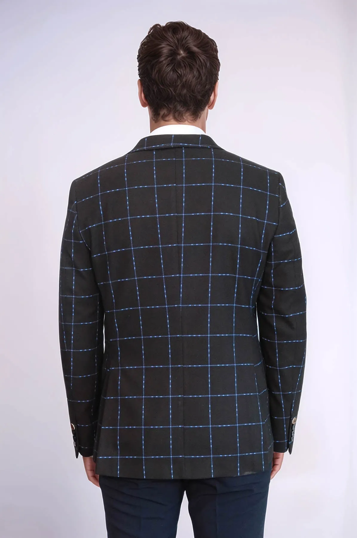 2 Button Plaid Wool Brown Jacket-Wessi