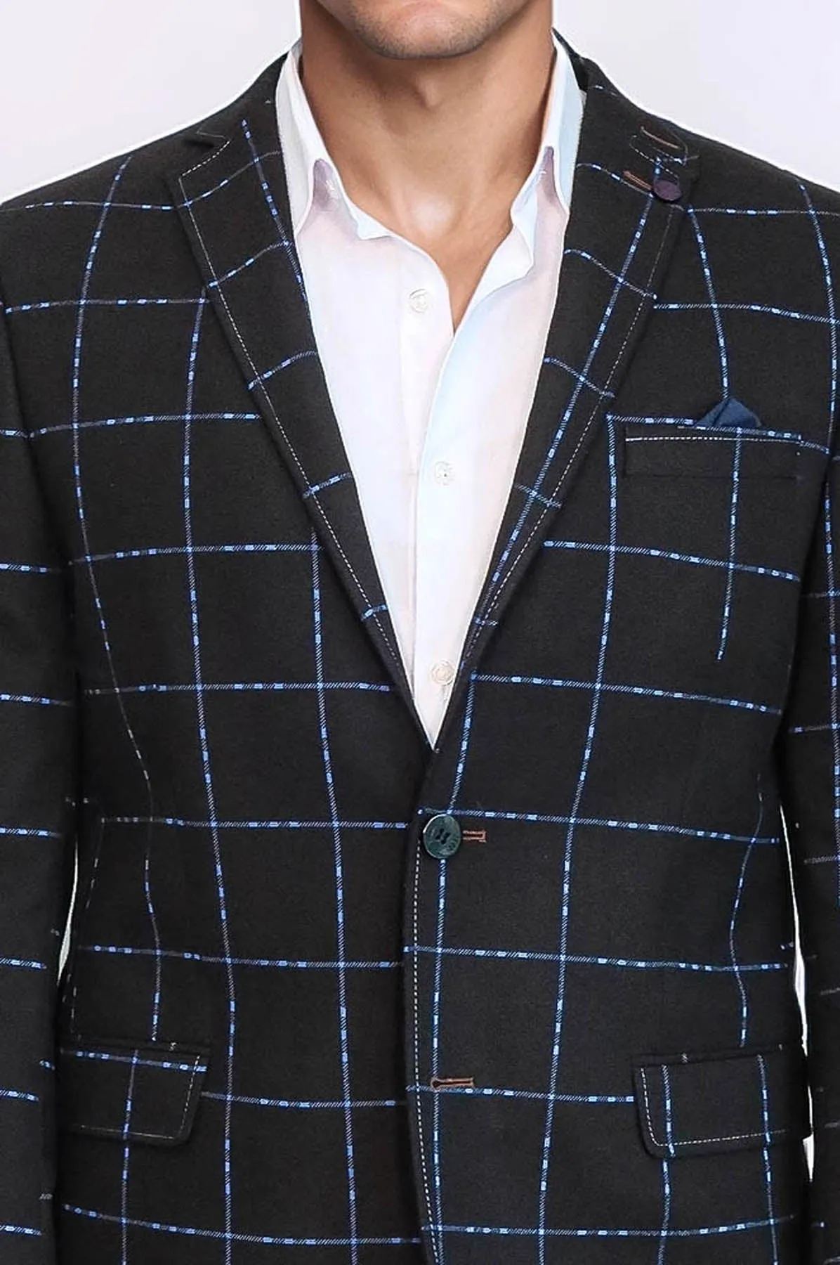 2 Button Plaid Wool Brown Jacket-Wessi