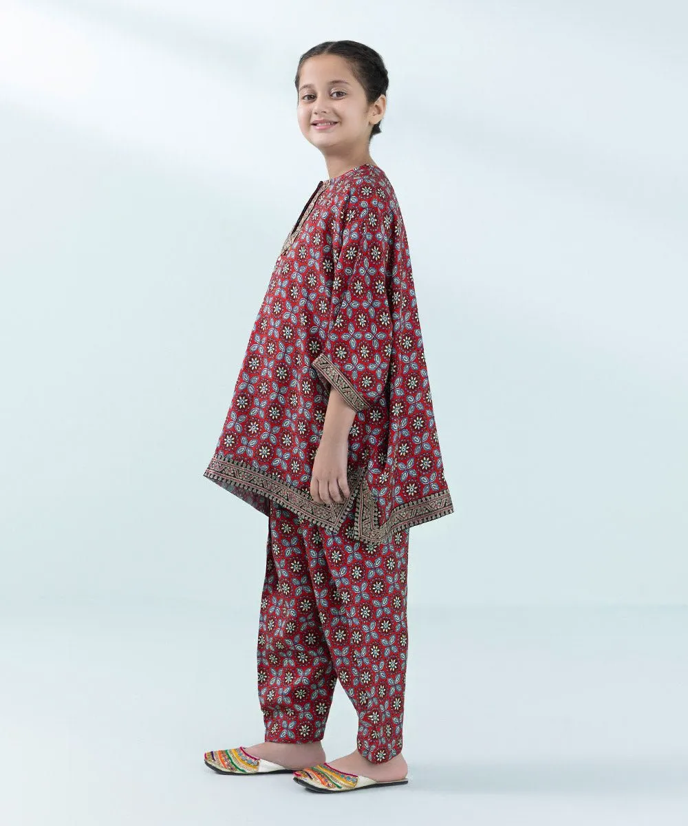 2 Piece - Embroidered Raw Silk Suit