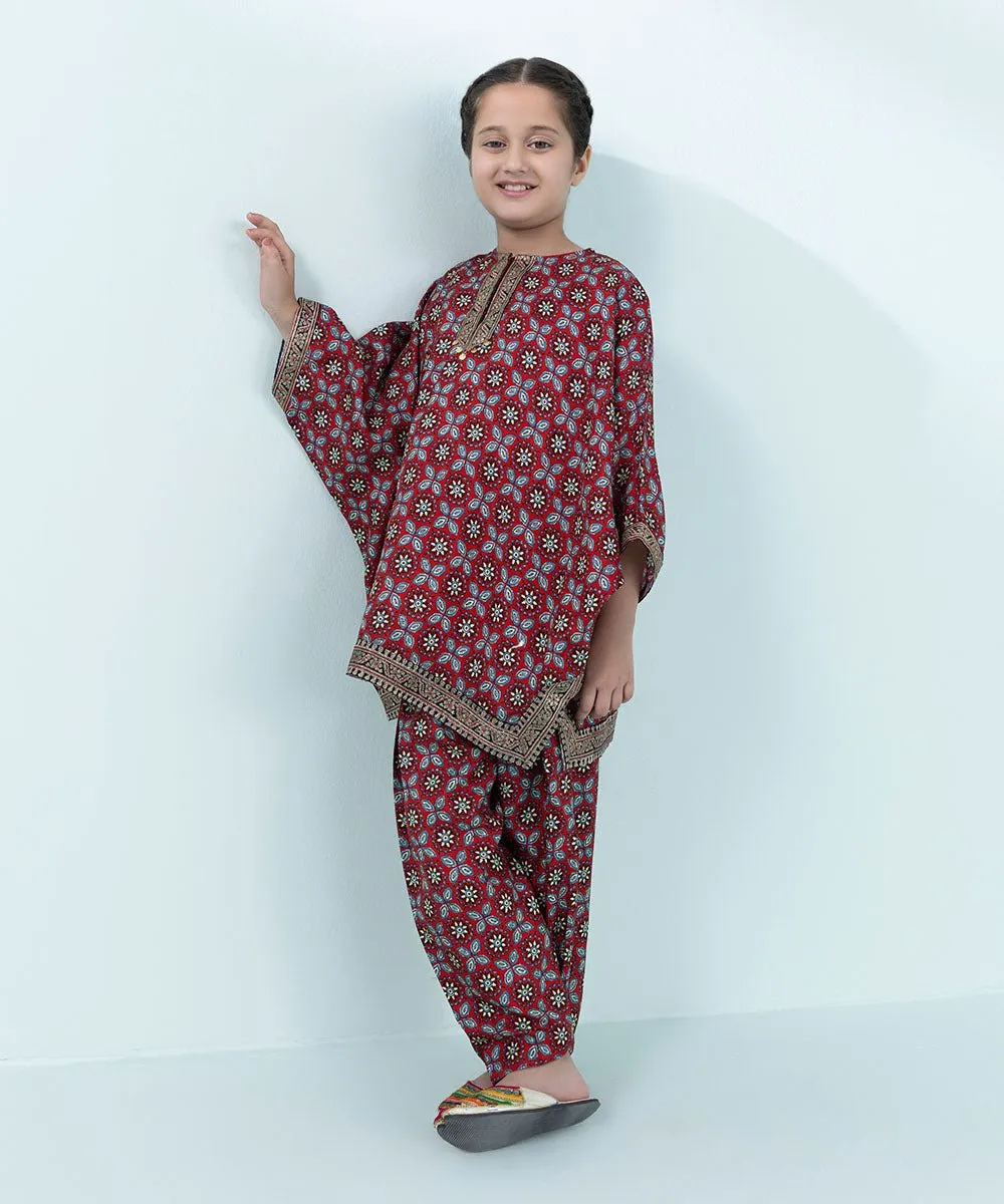 2 Piece - Embroidered Raw Silk Suit