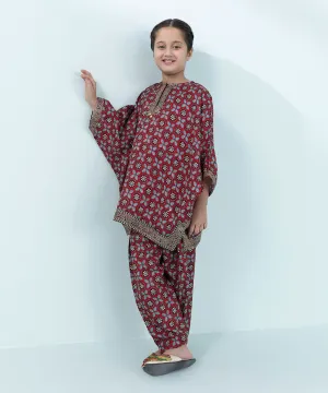 2 Piece - Embroidered Raw Silk Suit