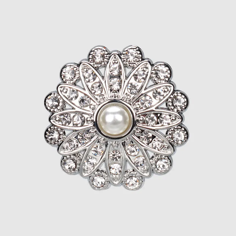 25mm Sunflower Shaped Rhinestone Pearl Buttons for Women Blazers 4pcs