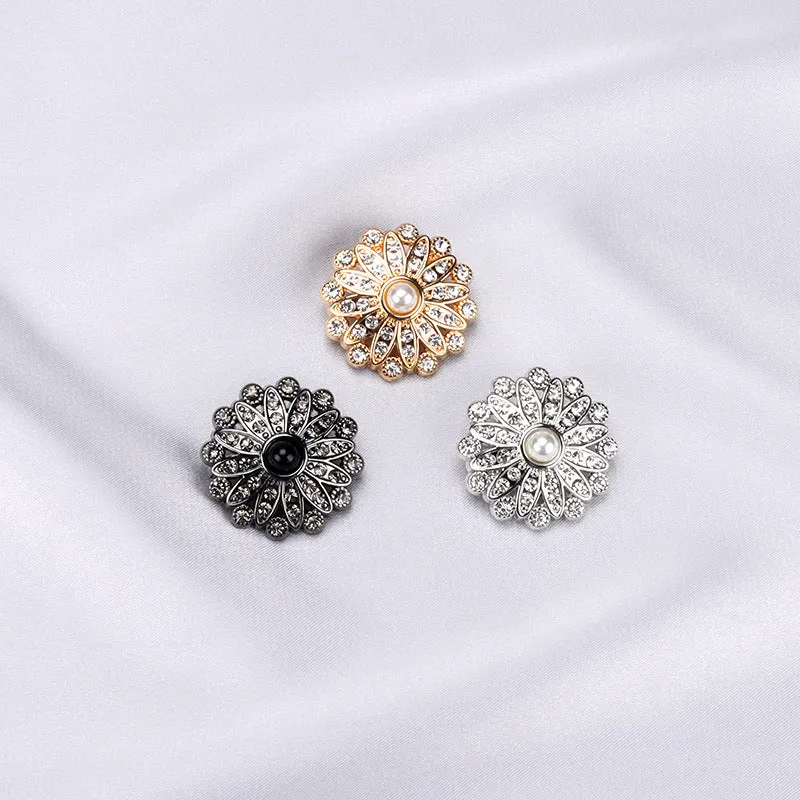 25mm Sunflower Shaped Rhinestone Pearl Buttons for Women Blazers 4pcs