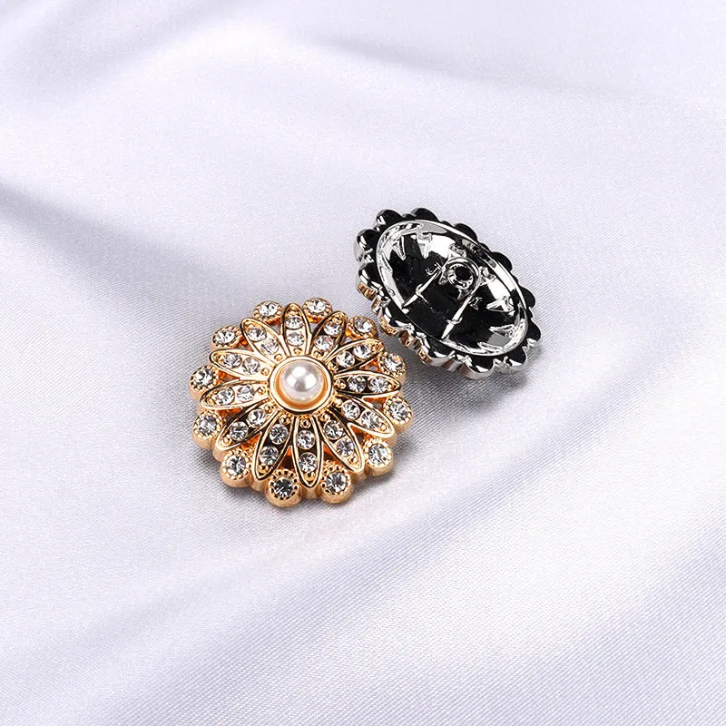 25mm Sunflower Shaped Rhinestone Pearl Buttons for Women Blazers 4pcs
