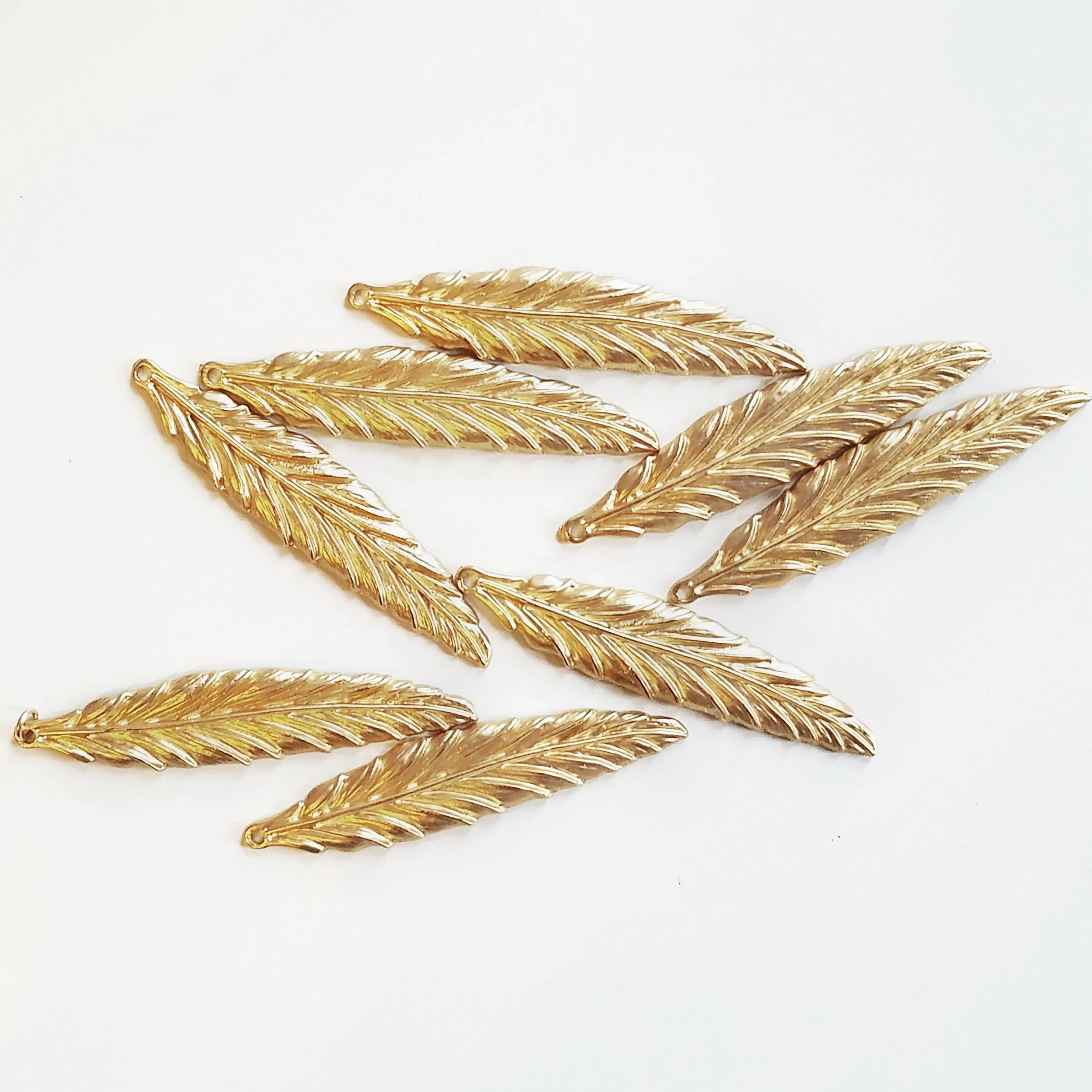 5 Gold Plated Feathers Pendant Charms