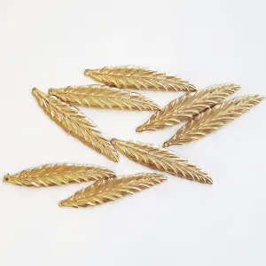 5 Gold Plated Feathers Pendant Charms