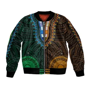 African Dashiki and Polynesian Pattern Bomber Jacket Half Green-Gold LT9