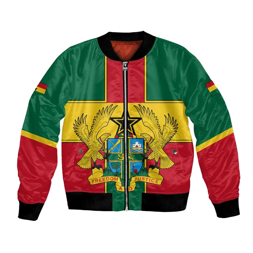 African Ghana Bomber Jacket Flag with Coat of Arms Simple Design TS04