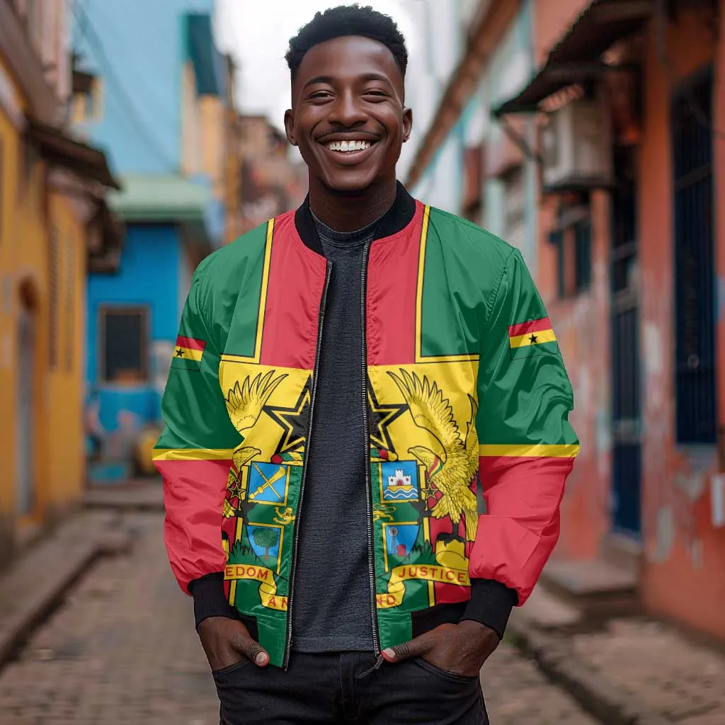 African Ghana Bomber Jacket Flag with Coat of Arms Simple Design TS04