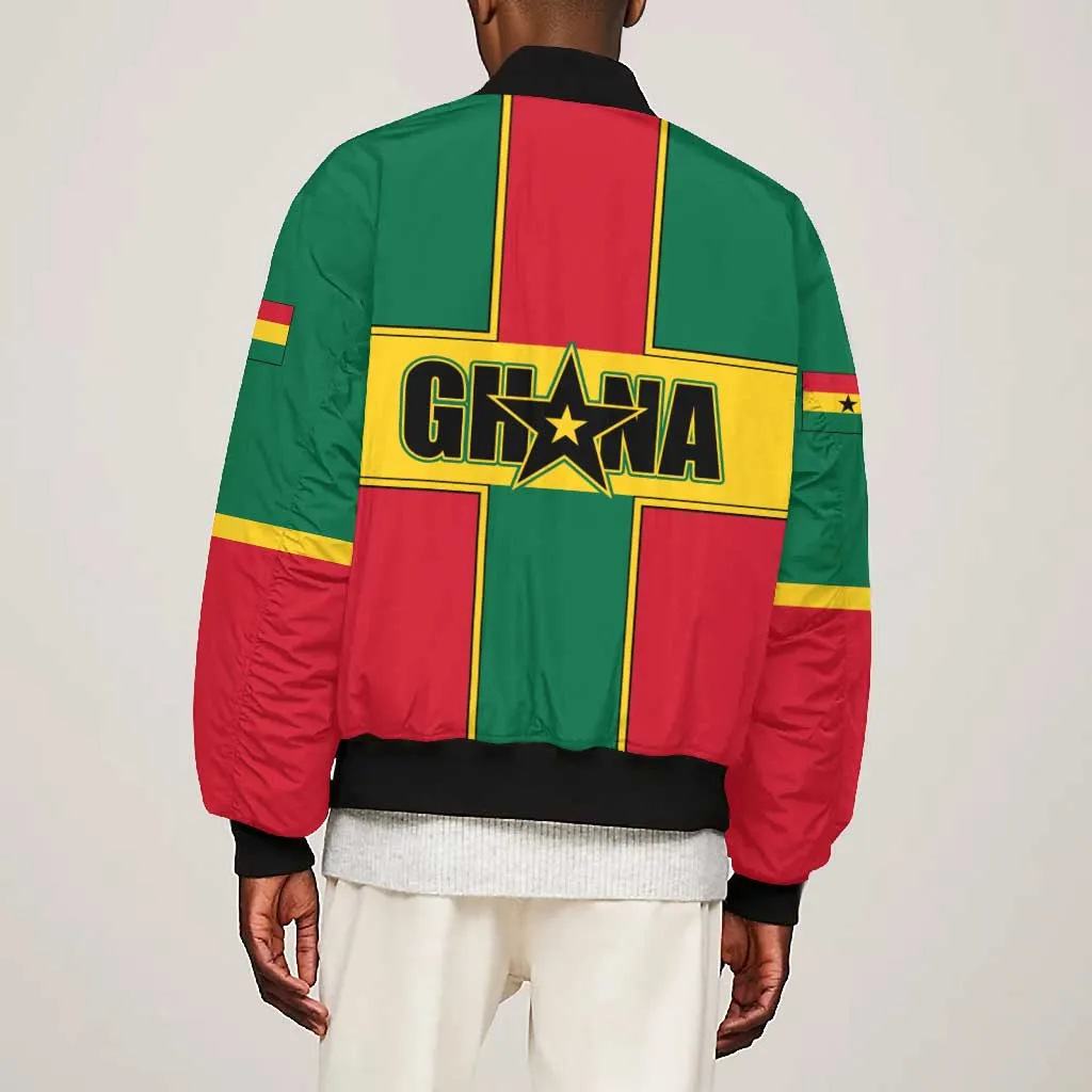 African Ghana Bomber Jacket Flag with Coat of Arms Simple Design TS04