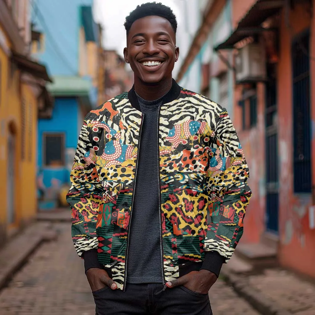 African Mixed Wild Animal Skins Bomber Jacket LT9
