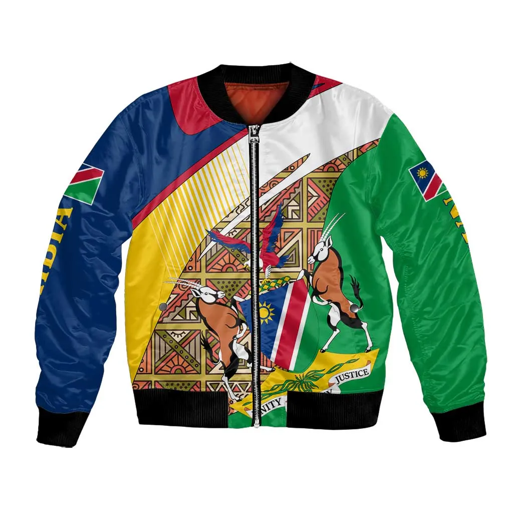 Afro Namibia Map Bomber Jacket National Emblem and Cultural Motif Design TS04