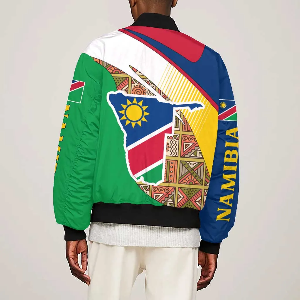 Afro Namibia Map Bomber Jacket National Emblem and Cultural Motif Design TS04