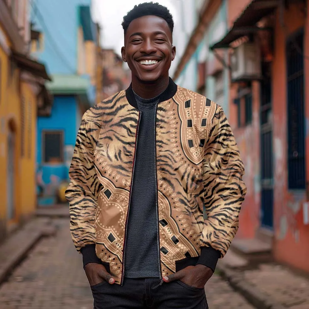 Afro Tiger Mix Dashiki Tribal Pattern Bomber Jacket LT9