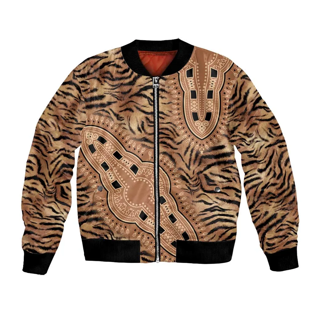 Afro Tiger Mix Dashiki Tribal Pattern Bomber Jacket LT9