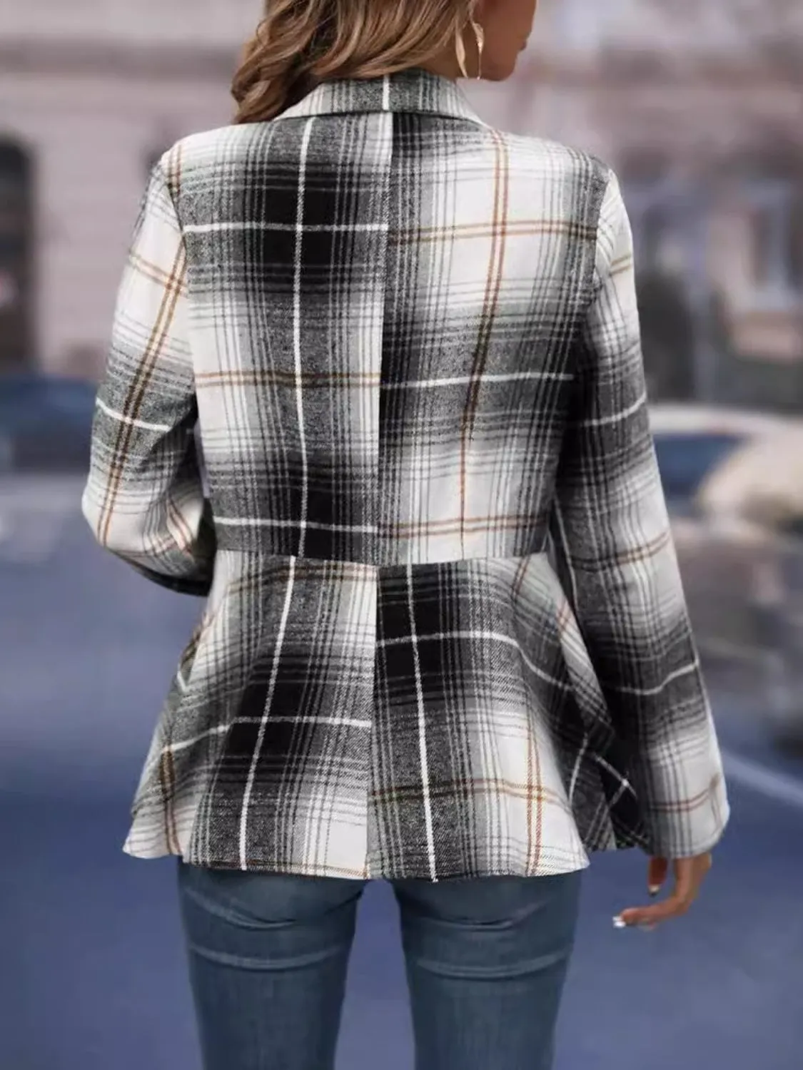 Aliya Plaid Button Up Long Sleeve Jacket