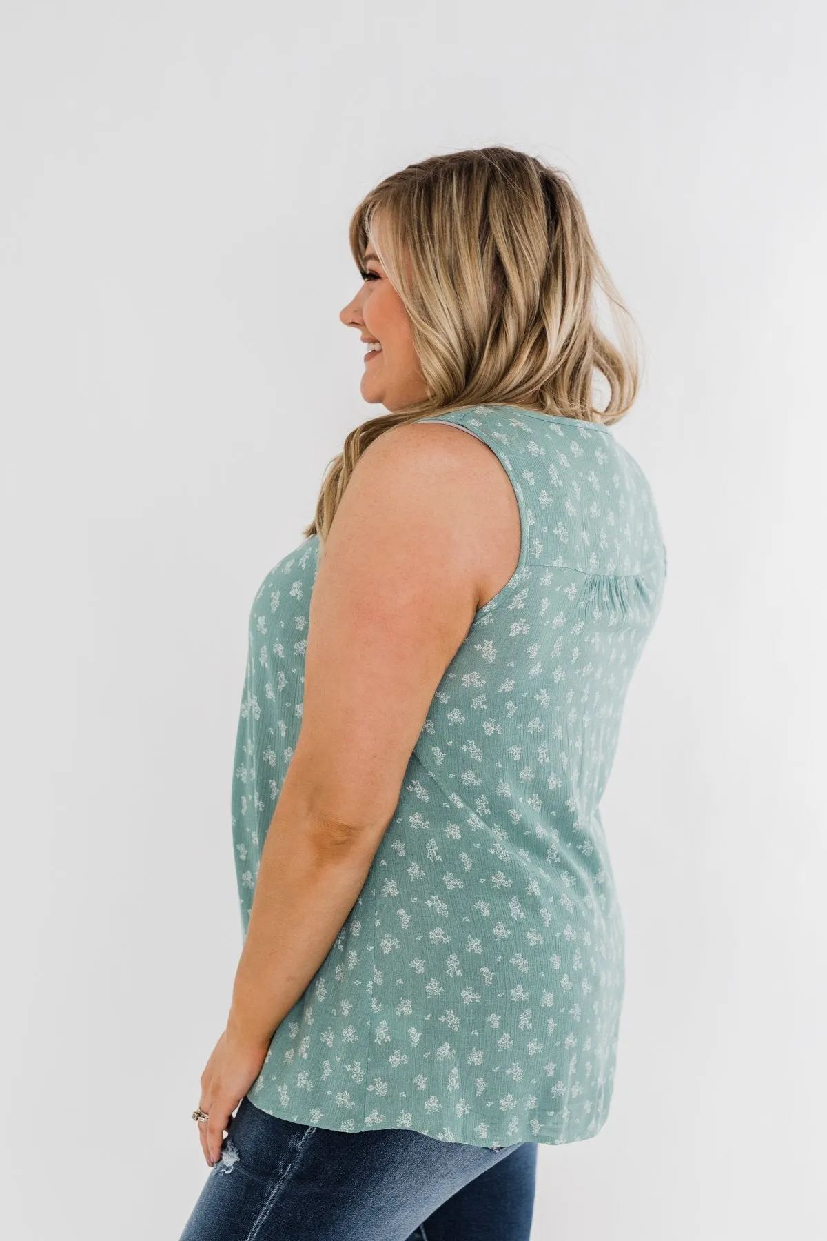 All For You Floral Tank Top- Sage