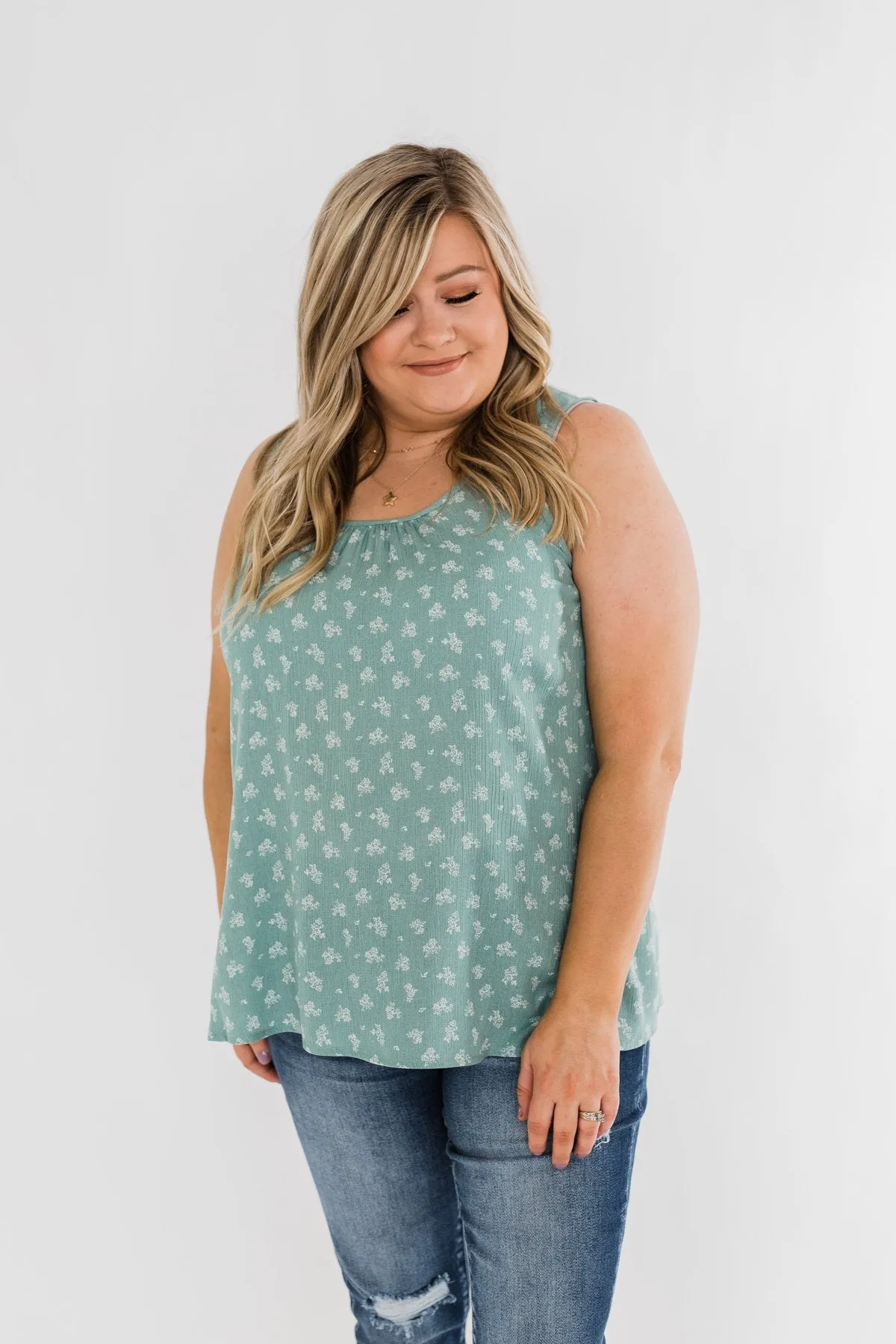 All For You Floral Tank Top- Sage