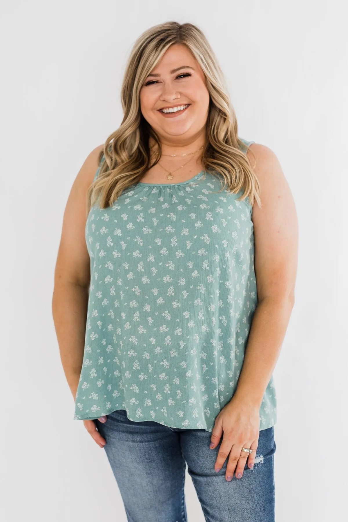 All For You Floral Tank Top- Sage