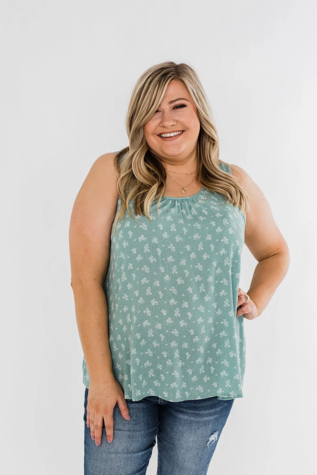All For You Floral Tank Top- Sage