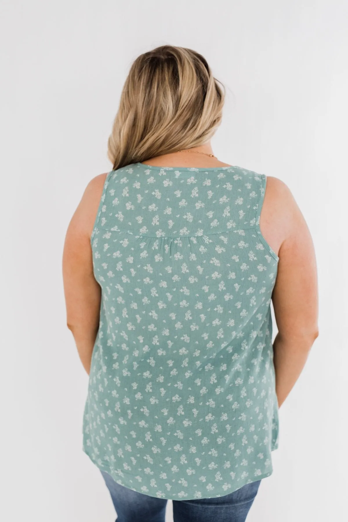 All For You Floral Tank Top- Sage