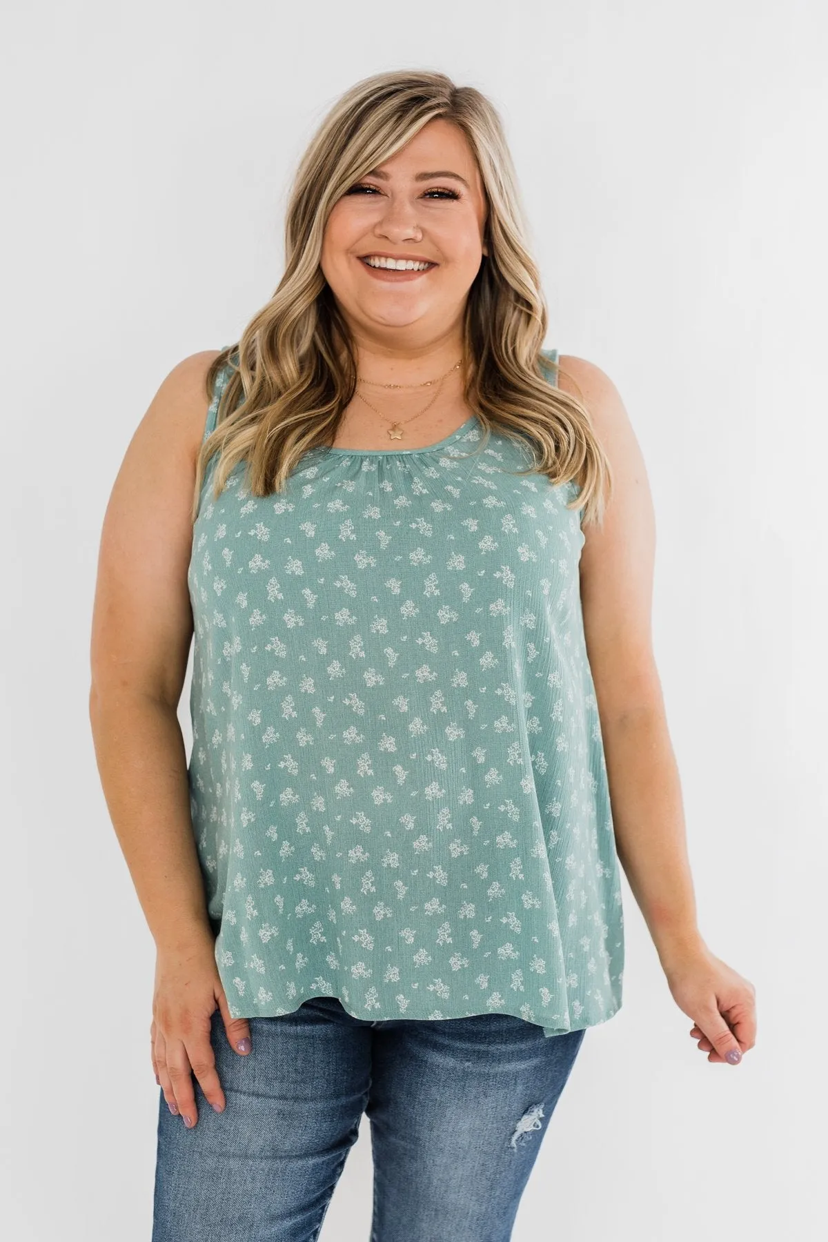 All For You Floral Tank Top- Sage