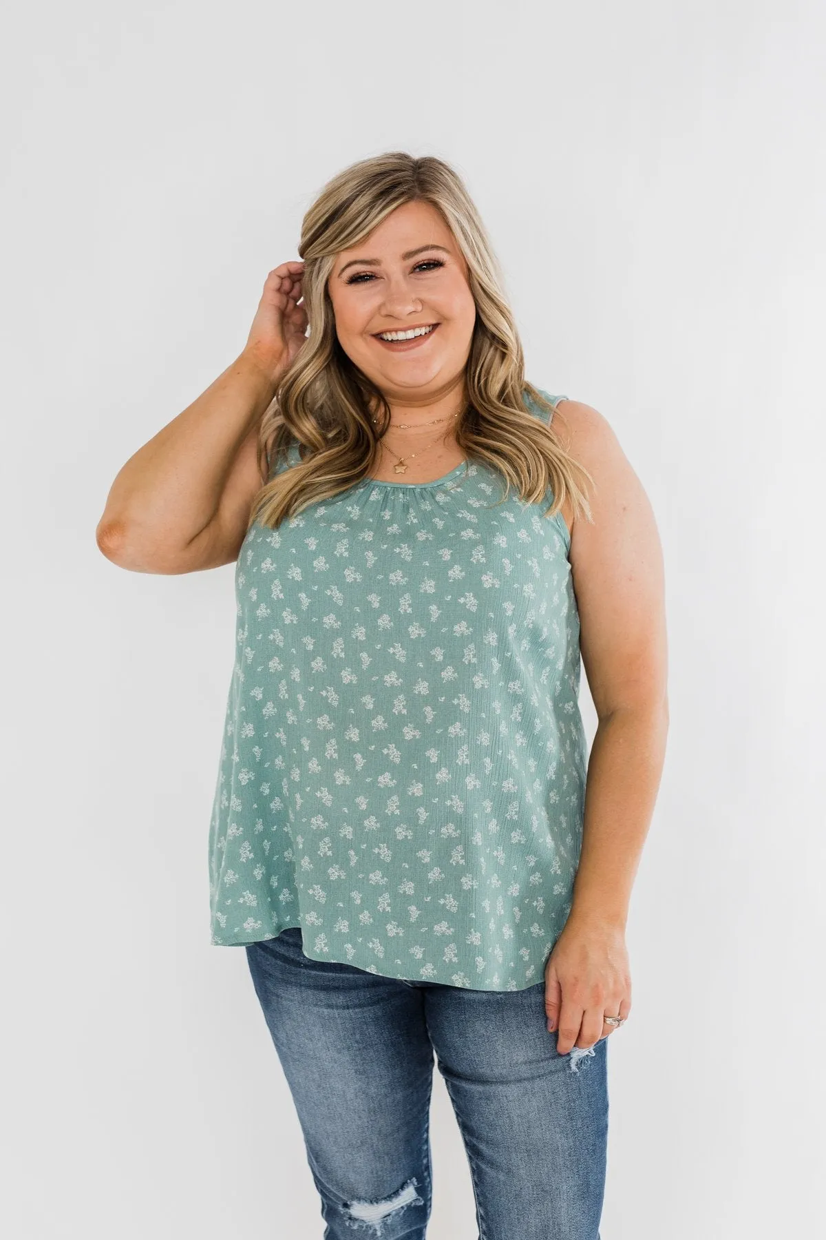 All For You Floral Tank Top- Sage