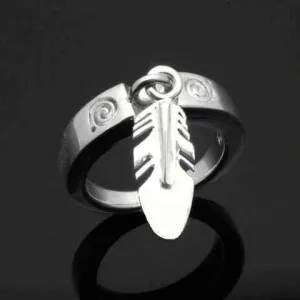 All Silver Dangle Feather Ring