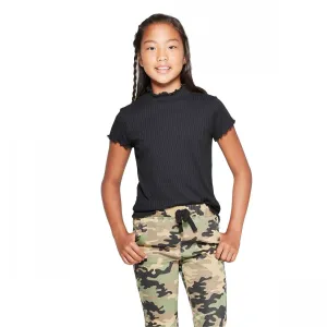 Art Class Girls' Lettuce Edge Ribbed Mock Neck T-Shirt