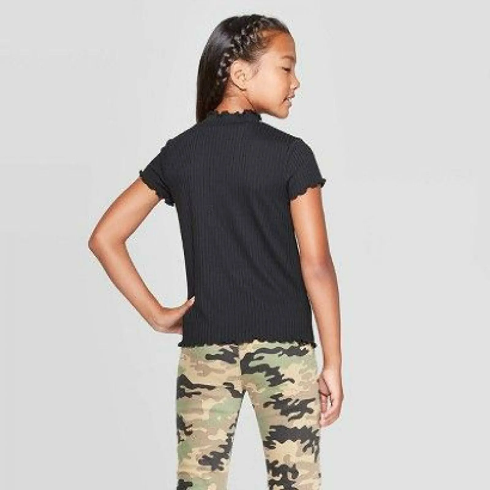 Art Class Girls' Lettuce Edge Ribbed Mock Neck T-Shirt