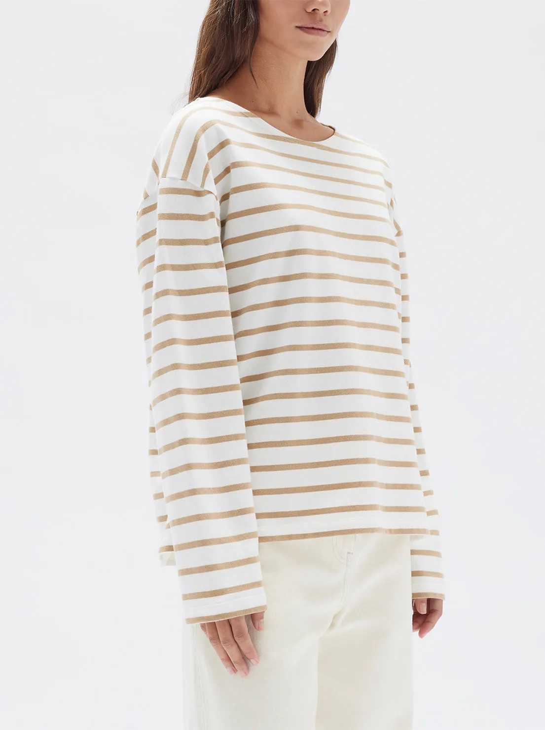 Assembly - Bateau Long Sleeve Tee - Tan/White Stripe