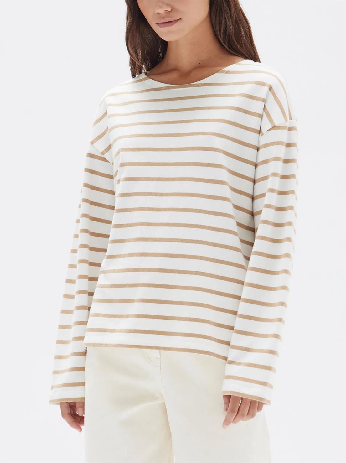 Assembly - Bateau Long Sleeve Tee - Tan/White Stripe