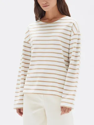 Assembly - Bateau Long Sleeve Tee - Tan/White Stripe