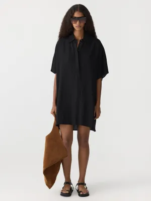 Bassike Boxy Placket Dress in Black