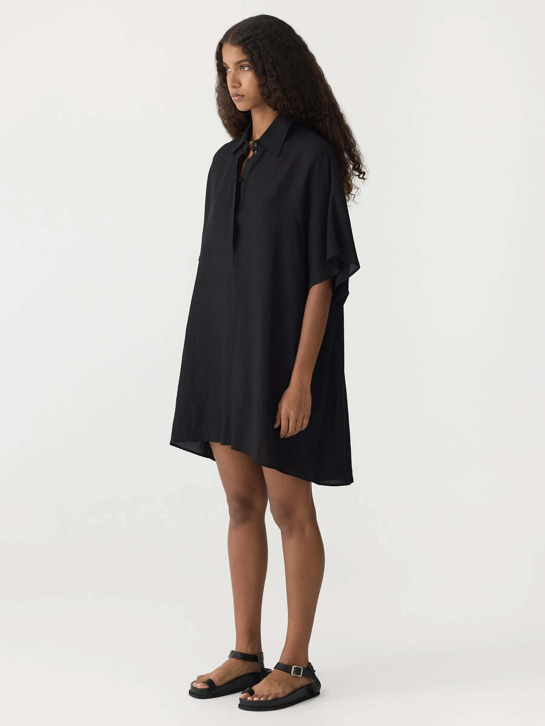 Bassike Boxy Placket Dress in Black