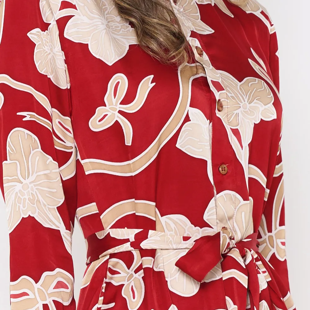 Batik Long Shirt Dress (Silk Cotton) - Ruby Fleur