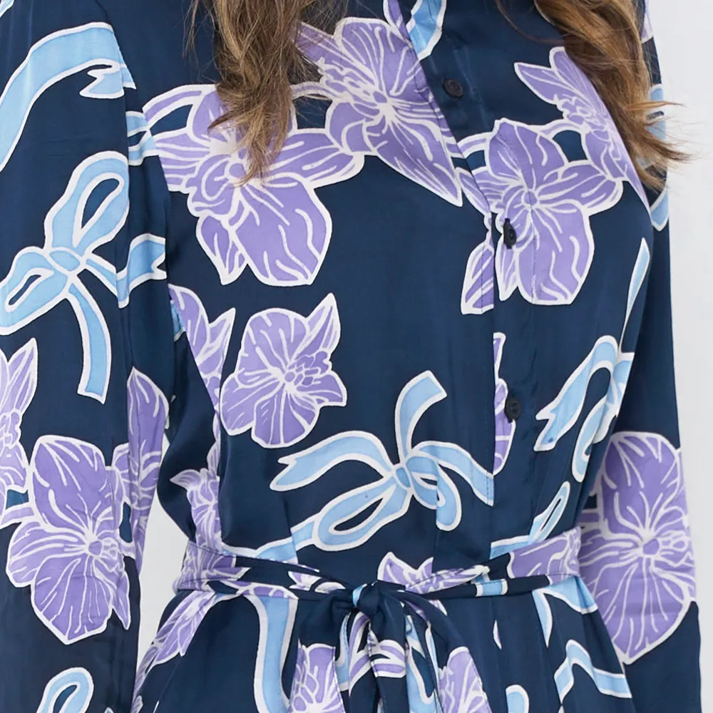 Batik Long Shirt Dress (Silk Cotton) - Sapphire Fleur