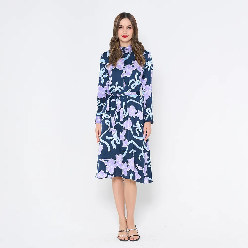 Batik Long Shirt Dress (Silk Cotton) - Sapphire Fleur