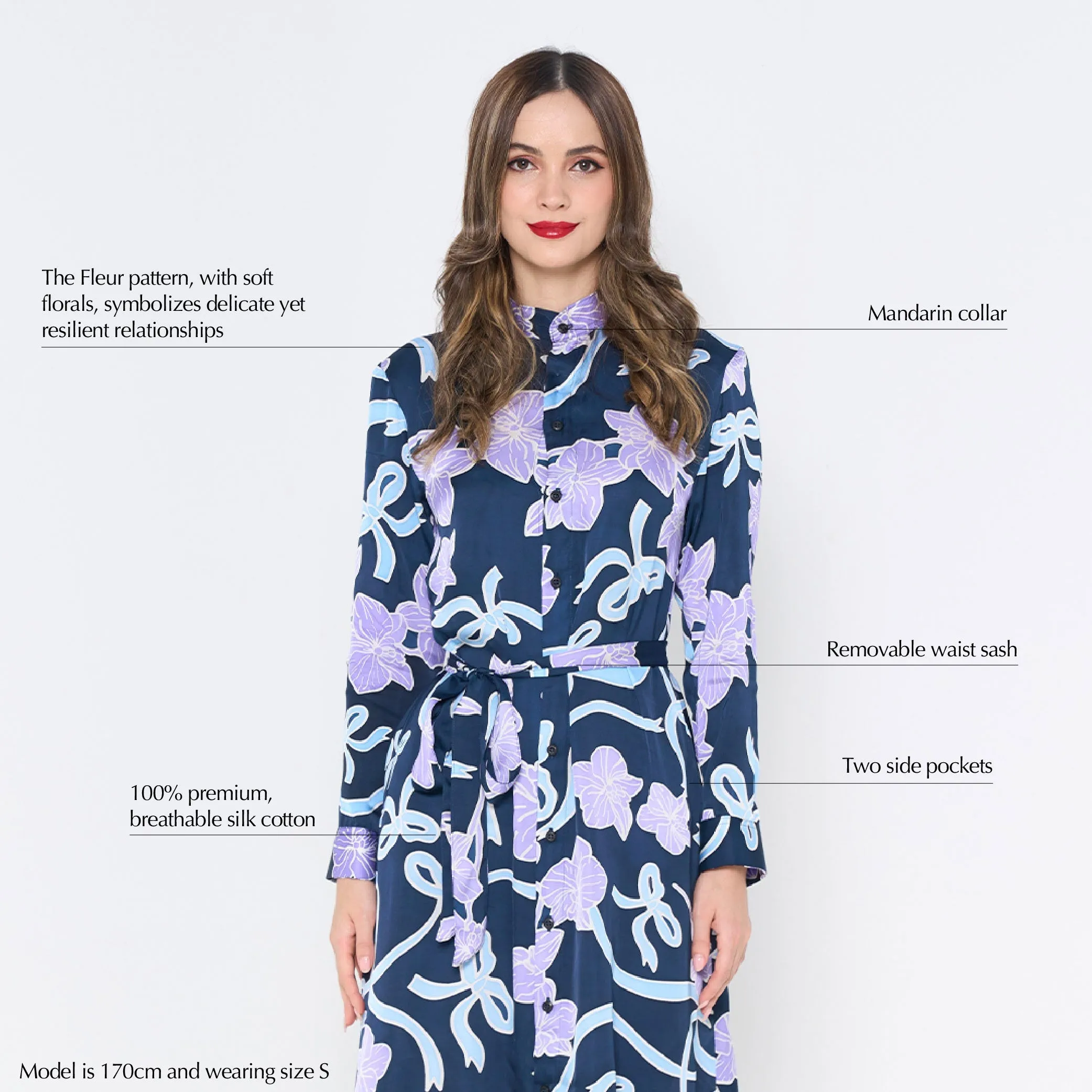 Batik Long Shirt Dress (Silk Cotton) - Sapphire Fleur
