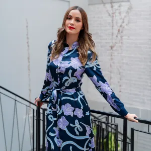 Batik Long Shirt Dress (Silk Cotton) - Sapphire Fleur