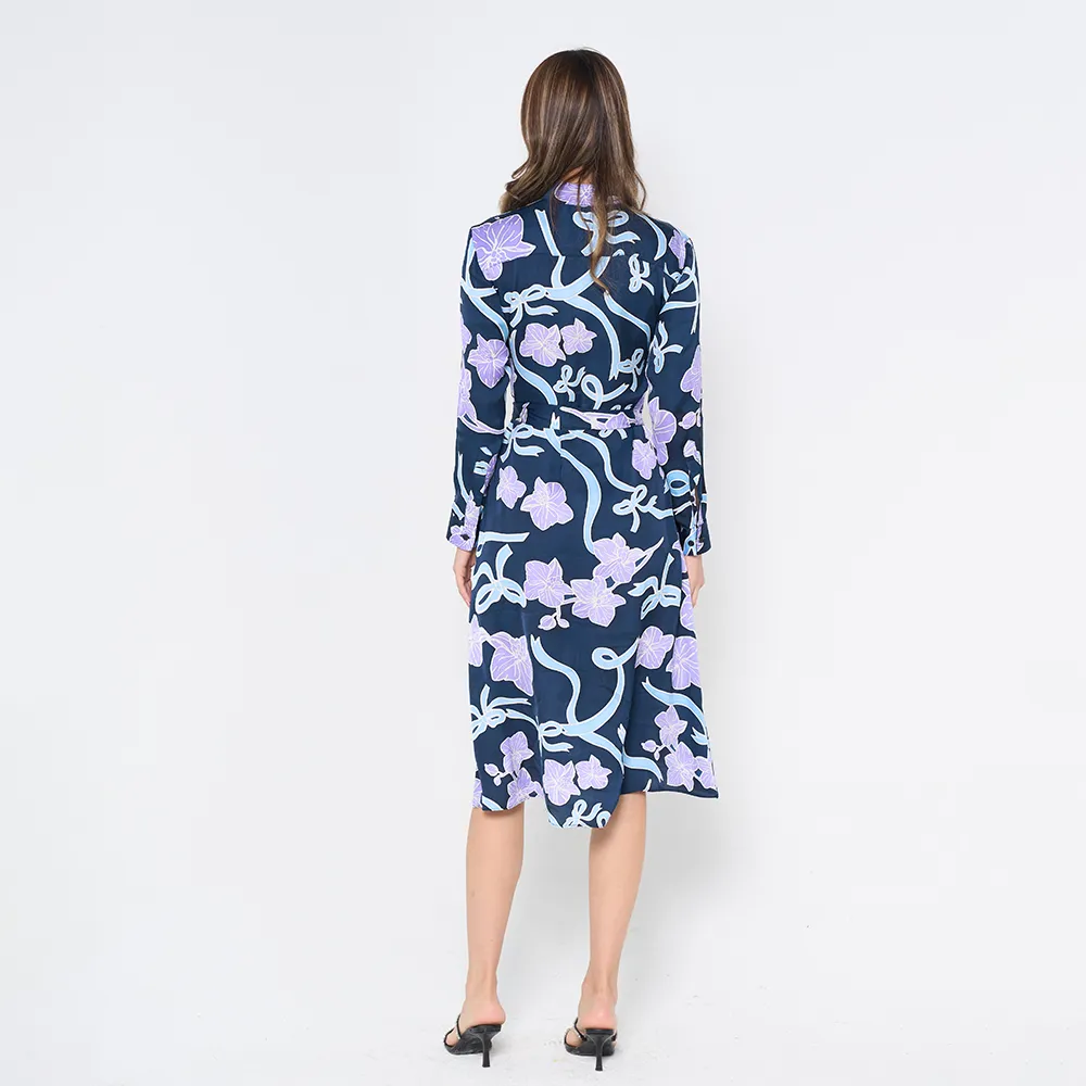 Batik Long Shirt Dress (Silk Cotton) - Sapphire Fleur