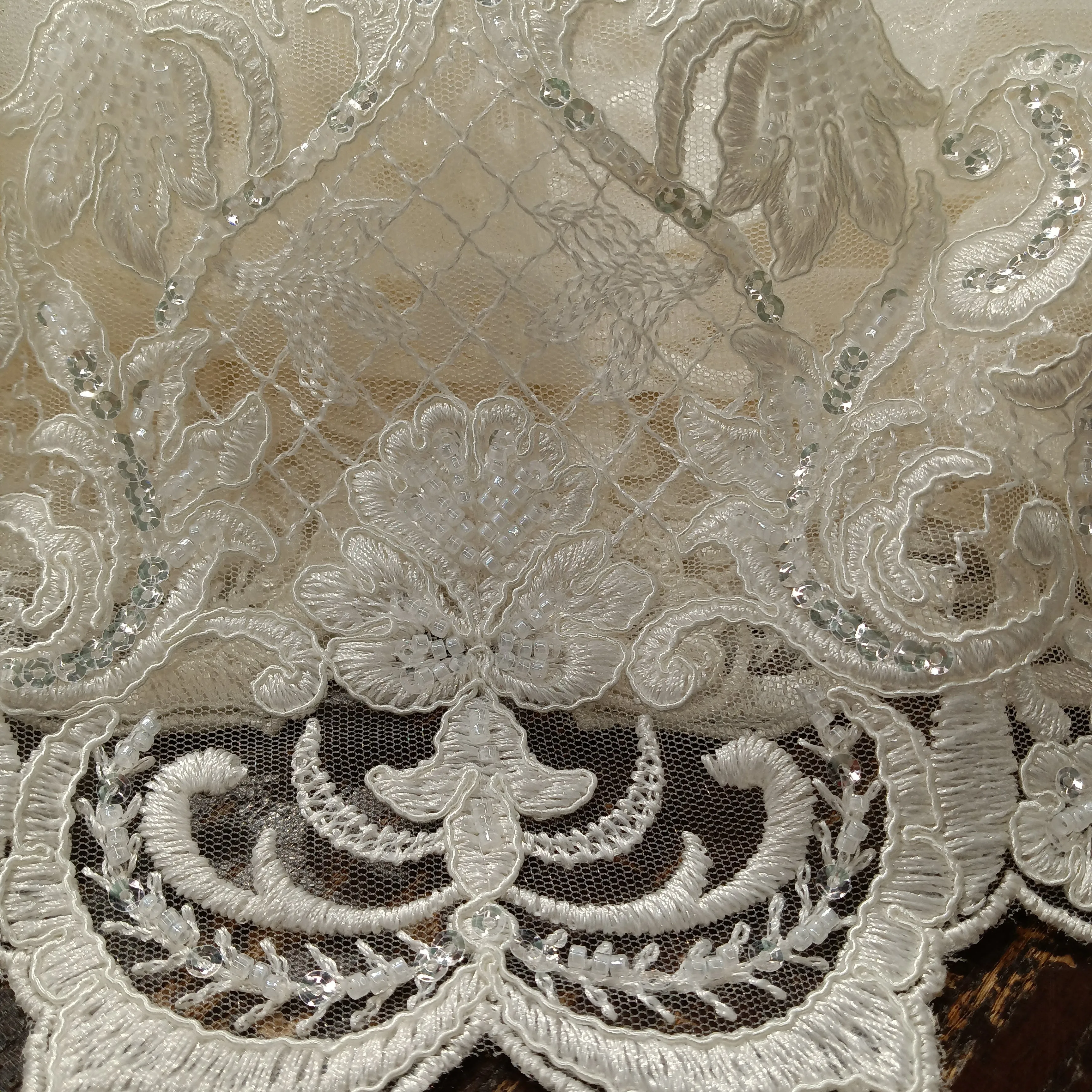 Beaded & Corded Lace Fabric Embroidered on 100% Polyester Net Mesh | Lace USA - 97070W-HB