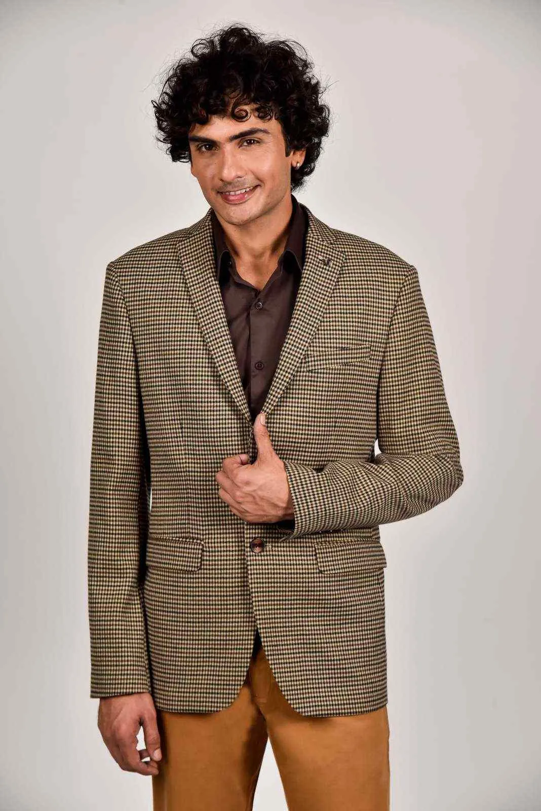 Beige Tweed Micro-check Blazer